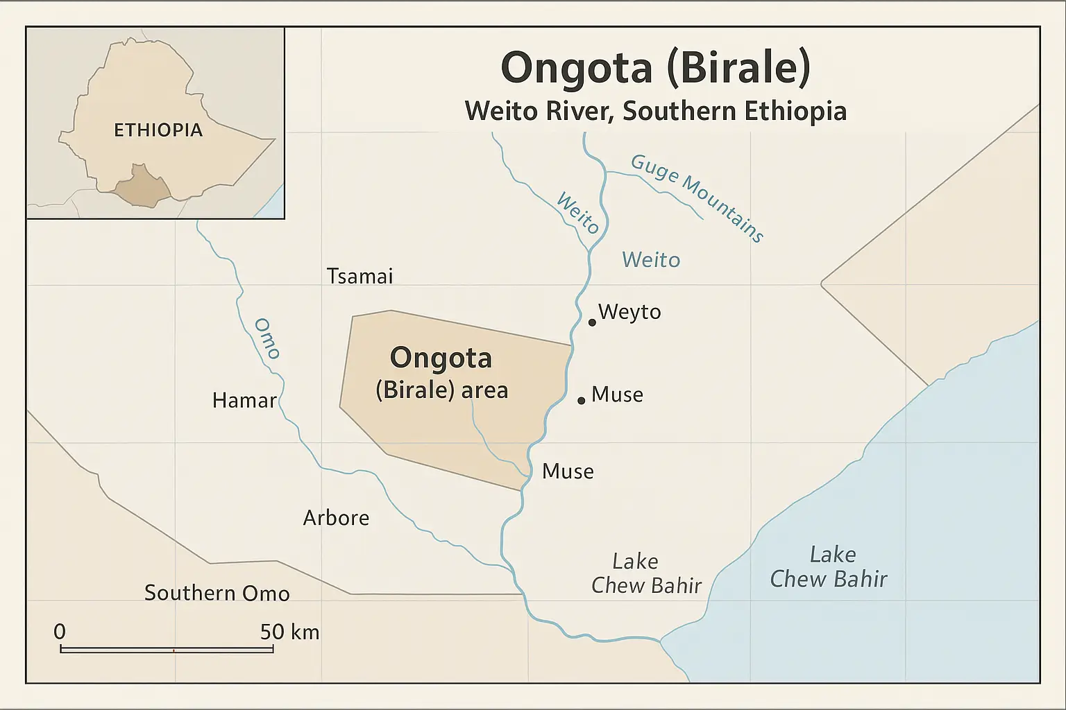 Ongota language map in southern Ethiopia